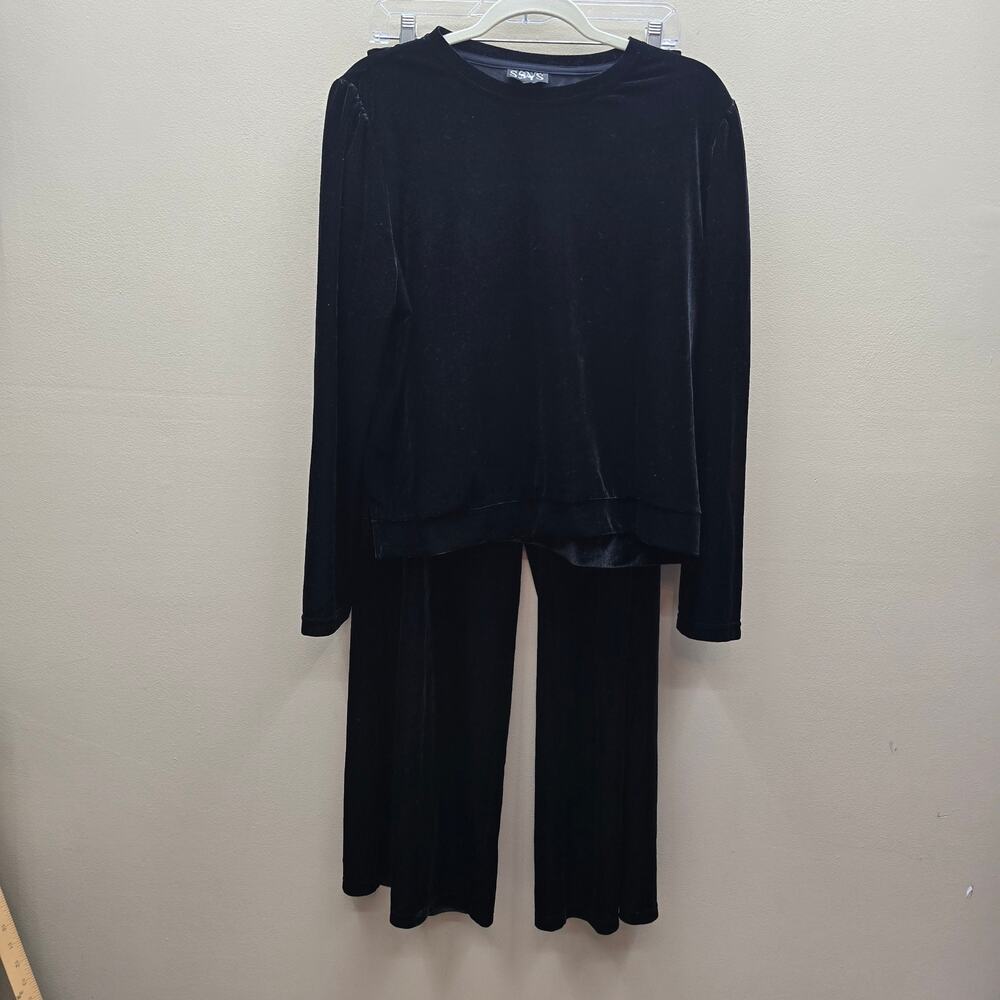 SSYS the Label Velour Set Long Sleeve Wide Leg Black Size XL Comfort Lounge Cozy